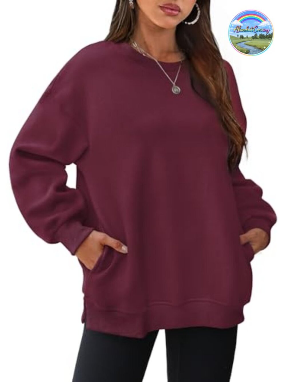 Oversized Crewneck Fleece Sweatshirt Pullover Loose Fit Hidden Pockets